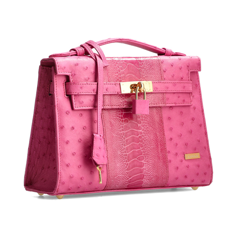 Kelsey - Cyclamen (Pink) Ostrich and Shin Leather Bag