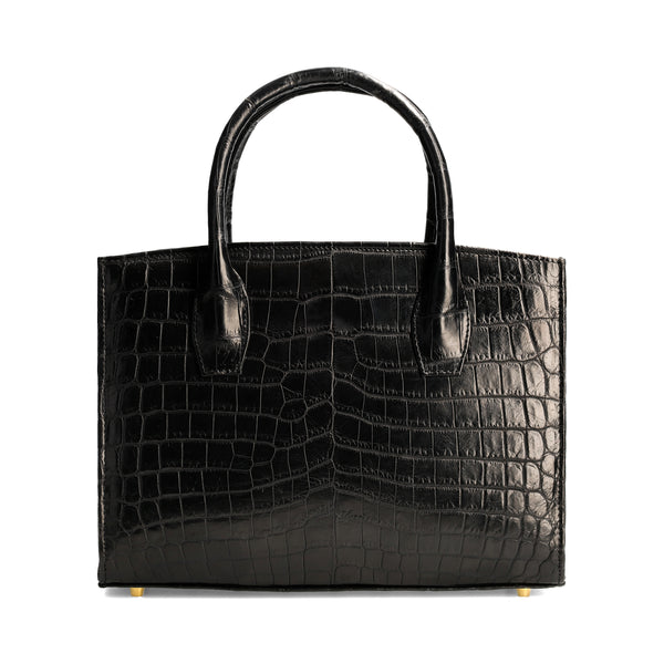 Lauren - Medium Size , Black Genuine Crocodile leather top handle