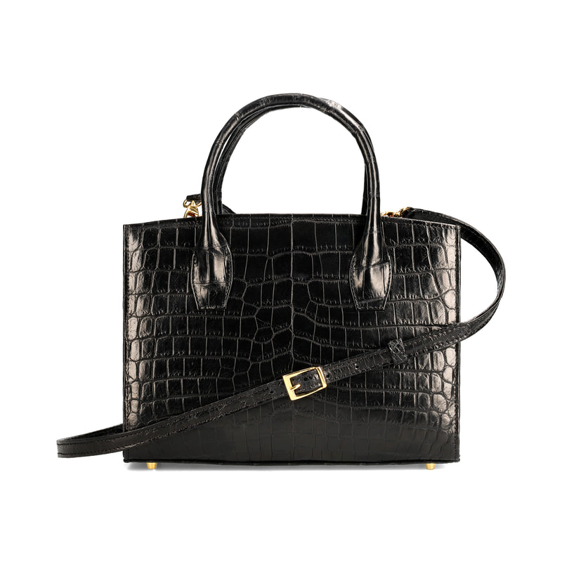 Lauren - Small size, Black Genuine Nile Crocodile leather top handle tote bag