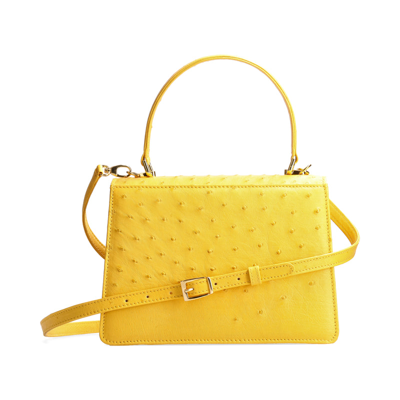 Adele - Sun Yellow Ostrich Leather Handbag - Medium Size