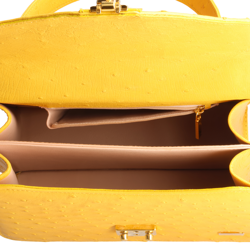 Adele - Sun Yellow Ostrich Leather Handbag - Medium Size