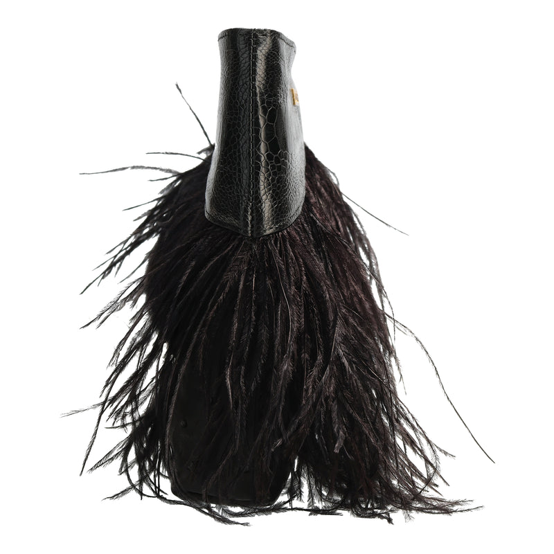 Ivana - Black Ostrich, Ostrich Shin and Ostrich Feathers Cluch Bag