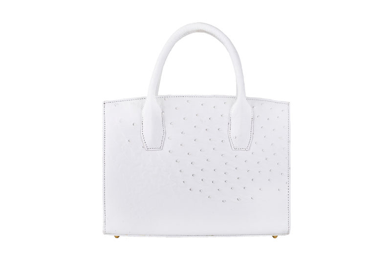 Lauren - Small top handle white ostrich leather tote bag