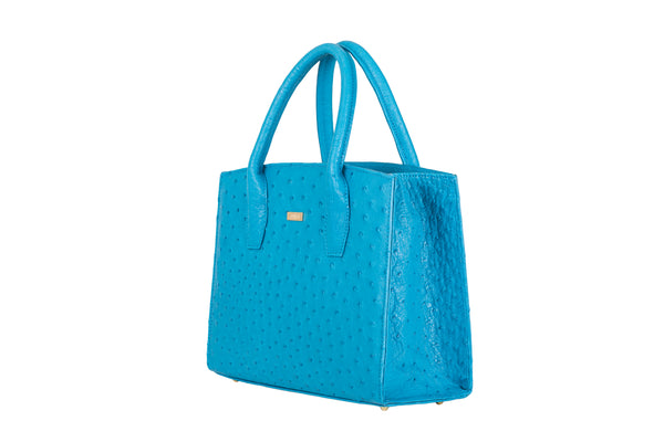 Lauren - Small top handle Turchese color (turquoise) ostrich leather tote bag