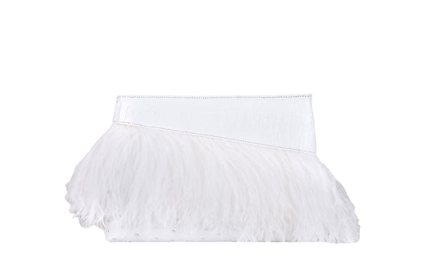 Ivana - White Ostrich, Ostrich Shin and Ostrich Feathers Cluch Bag