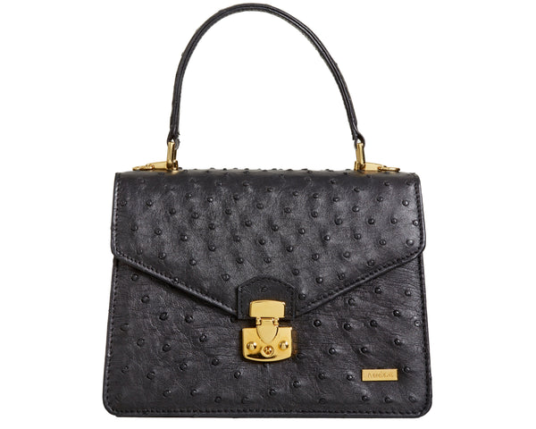 Adele - Black Ostrich Leather Handbag