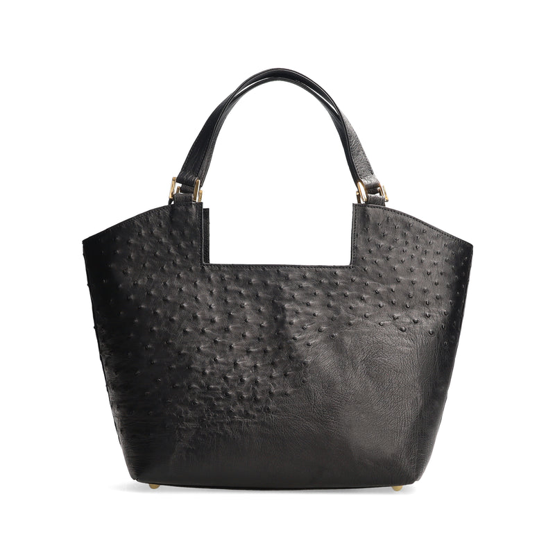 ERICA - Black Ostrich Leather Tote Bag