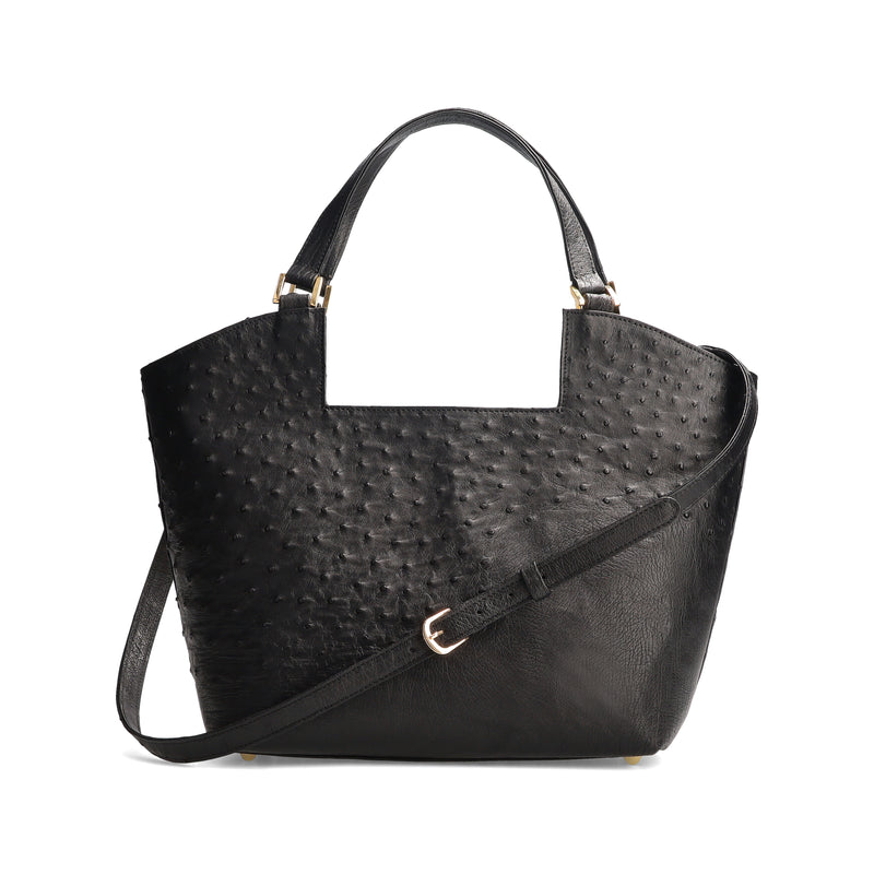 ERICA - Black Ostrich Leather Tote Bag