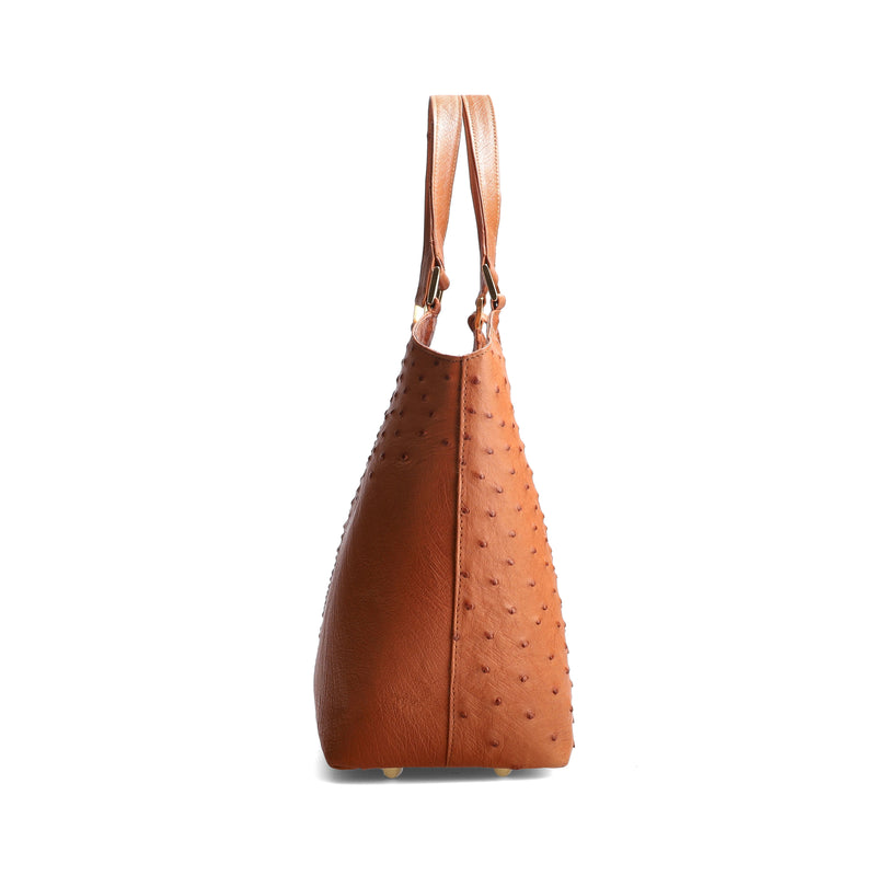 ERICA - Brown Ostrich Leather Tote Bag