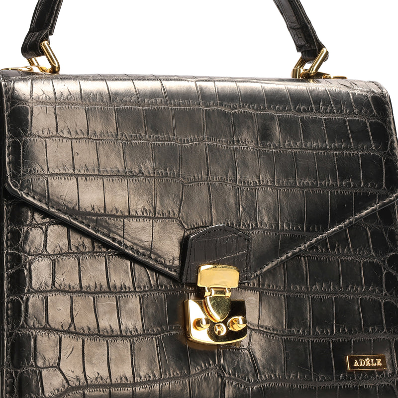 Adele - Black Nile Crocodile Leather Handbag - Medium Size