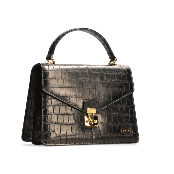 Adele.S - Black Nile Crocodile Leather Handbag - Medium Size - 45 view