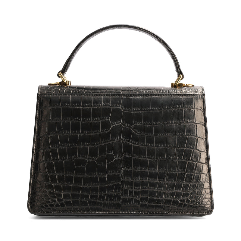 Adele.S - Black Nile Crocodile Leather Handbag - Medium Size - back view