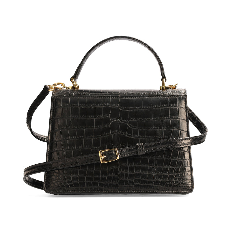 Adele.S - Black Nile Crocodile Leather Handbag - Medium Size - back view strap