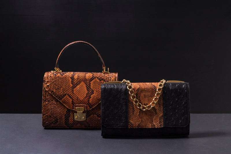 Belinda  - Ostrich & African Python Leather Clutch bag