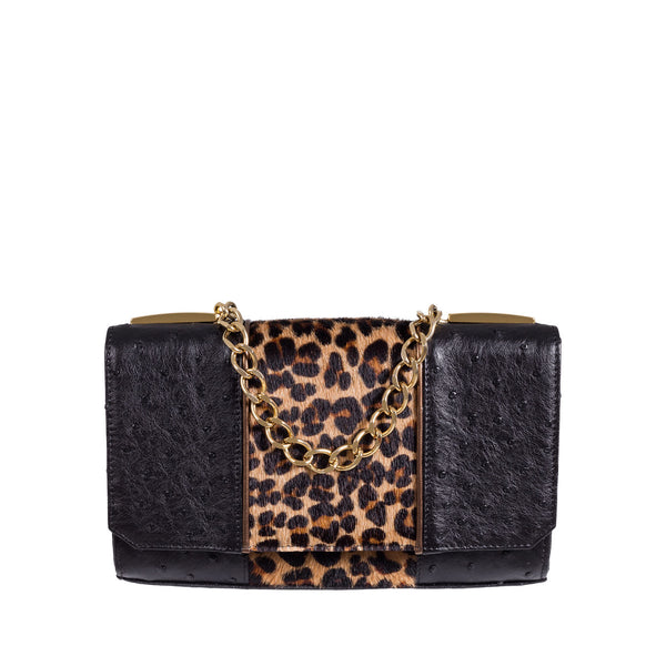 Black leopard print clutch bag clearance