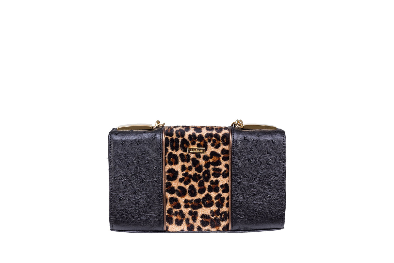 Ostrich Leather Leopard Printed Clutch | ADELE Exclusive Luxury