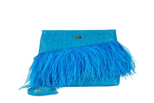 Ivana - Turchese Ostrich and Ostrich Feathers Cluch/Sling Bag
