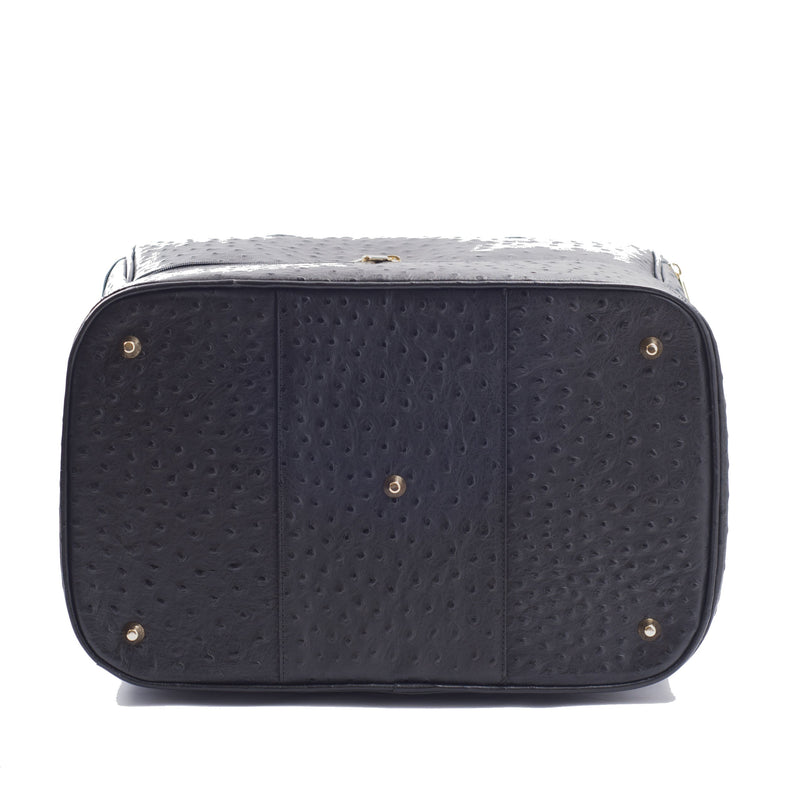 Bottom view Adele Double Decker bag black embossed ostrich leather bag