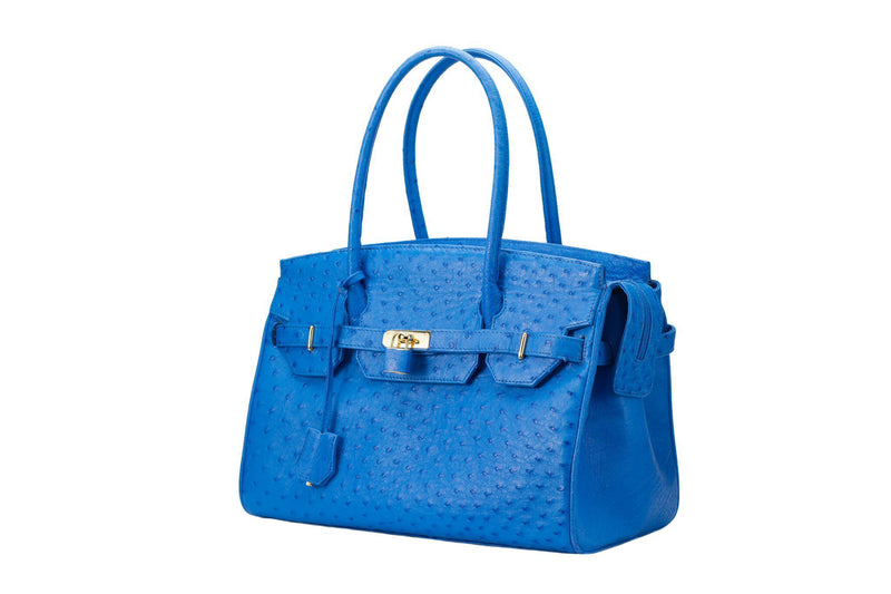 Sandi Ostrich Leather Mod Blue Handbag  ADELE Exclusive Luxury Design –  Adele