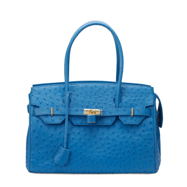 Sandi Ostrich Leather Mykonos Blue bag  ADELE Exclusive Luxury Design –  Adele